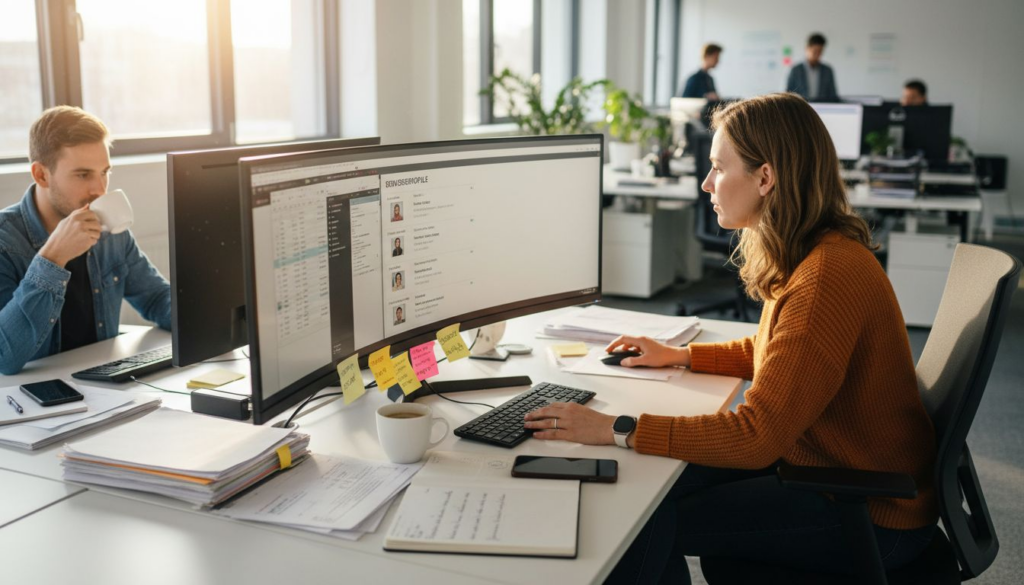 Das Recruiting-Team arbeitet digital und nutzt moderne Tools für die Zusammenarbeit im virtuellen Büro.