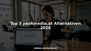 Geschäftsfrau prüft verschiedene Optionen für digitale Beschilderung an ihrem Schreibtisch.