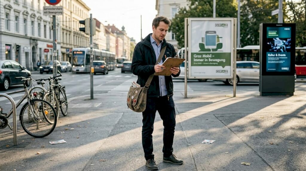 Experte nimmt Plakatwand-Standort in Graz unter die Lupe