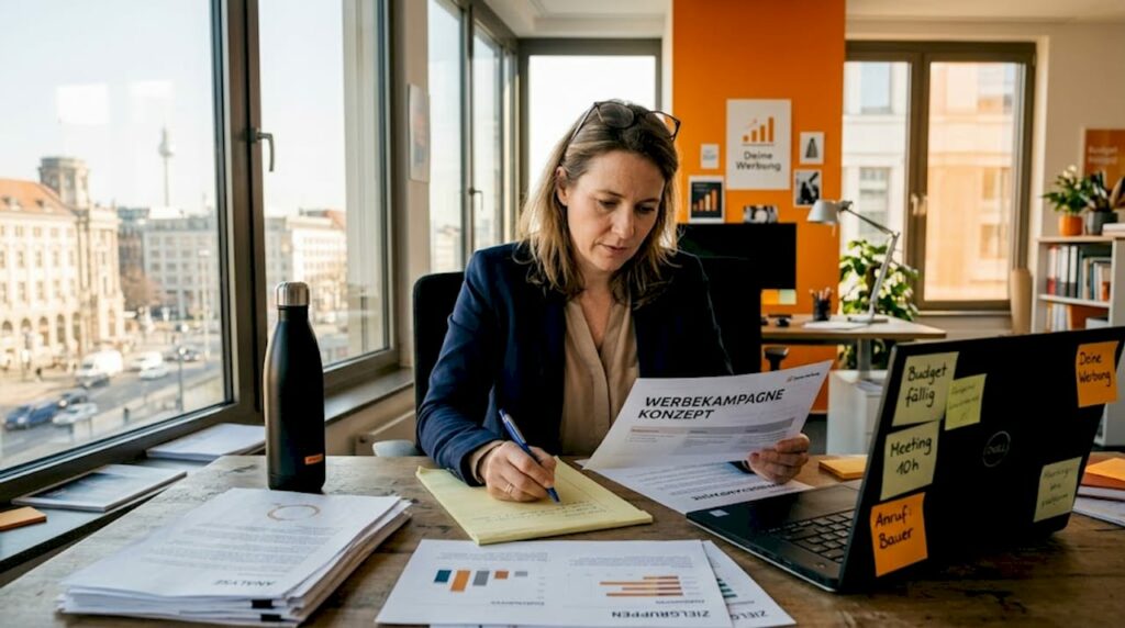 Der Marketingmanager prüft die geplanten Kampagnen und bewertet deren Erfolgsaussichten.