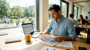 Ein Marketingexperte analysiert die Daten zur Zielgruppe, um deren Bedürfnisse und Verhalten besser zu verstehen.