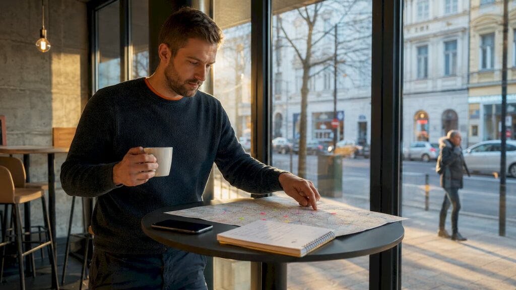 Ein Marketingmanager nimmt regionale B2B-Werbekampagnen genau unter die Lupe und bewertet deren Wirksamkeit.